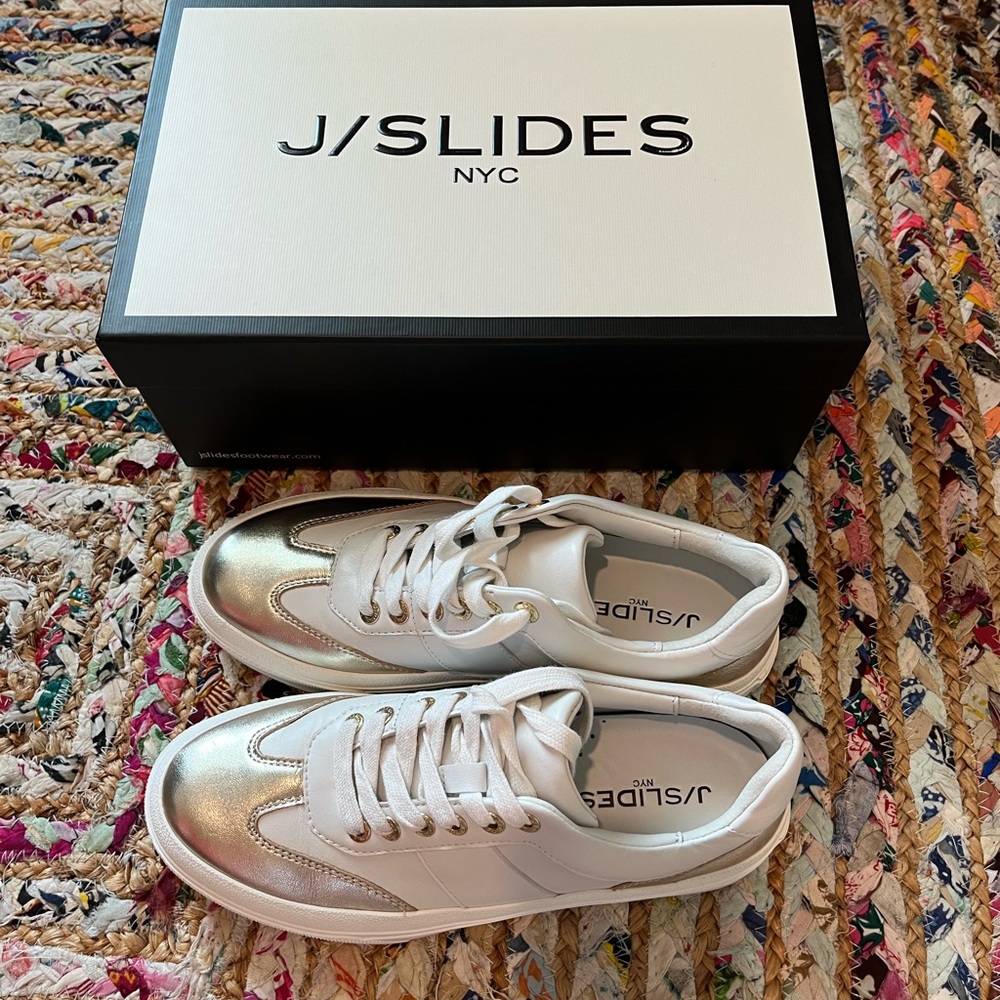 J Slides White and Gold Sneakers - Picture 4 of 11